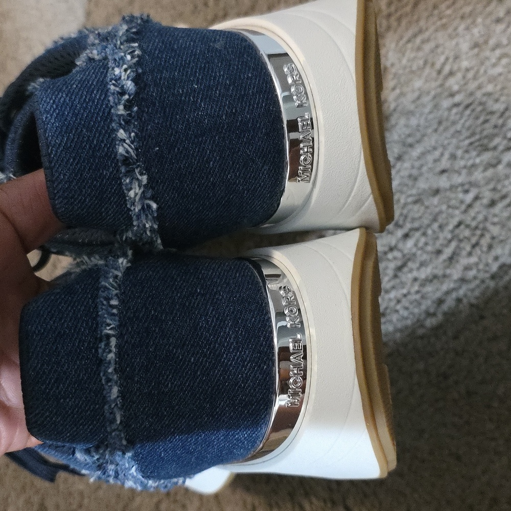 Michael Kors Ari Trainer Frayed Denim Sneakers - Picture 6 of 11